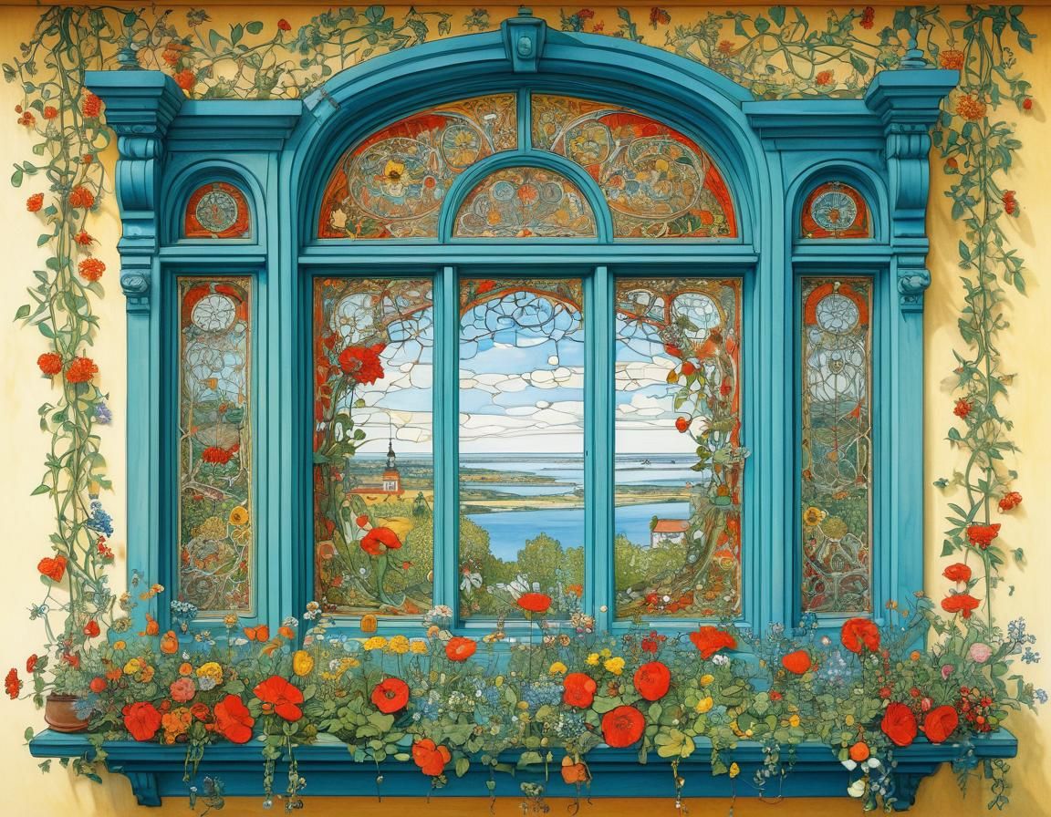 flower window, by Carl Larsson and Marisa Redondo, hyperdeta...