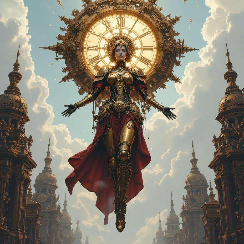 Clockwork Goddess Descends in Steampunk Digital Pa... - AI Art