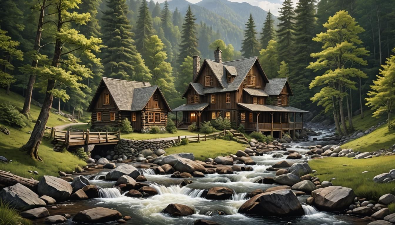 Beautiful  Smokey Mountains, mountain stream, mountain cabin...
