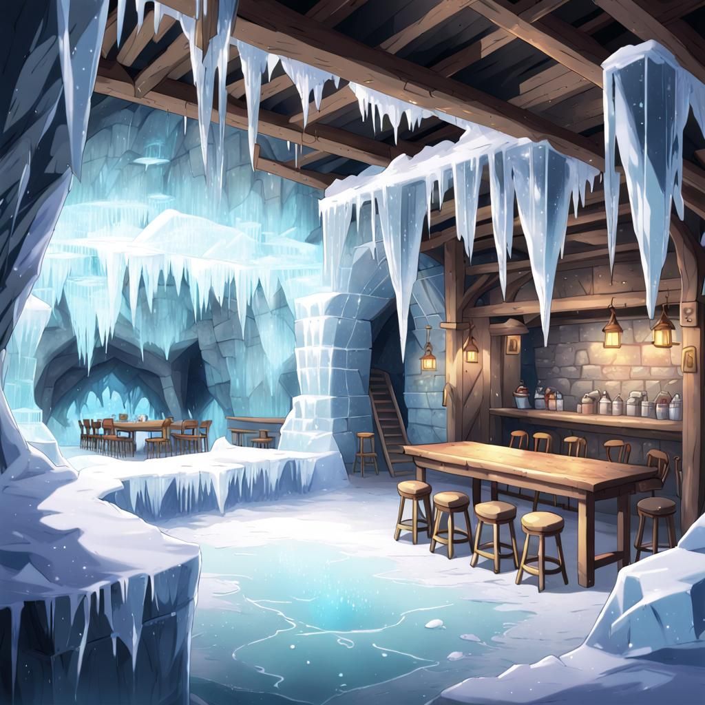 2d inside empty tavern under the ice cavern