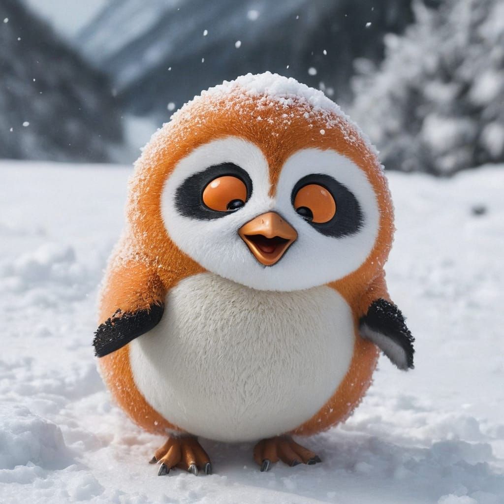 Icy Penguin Landscape on Snowy Mountain