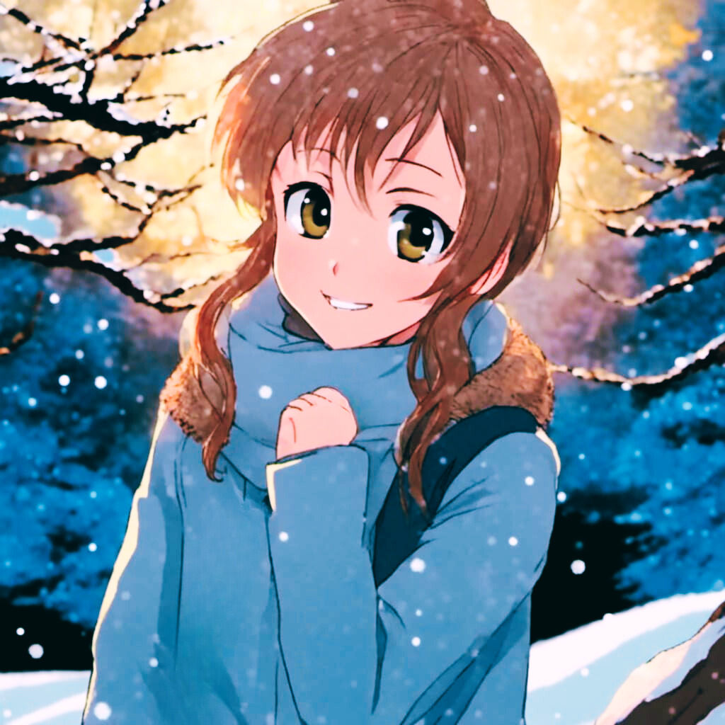 Chibi brunette in snow