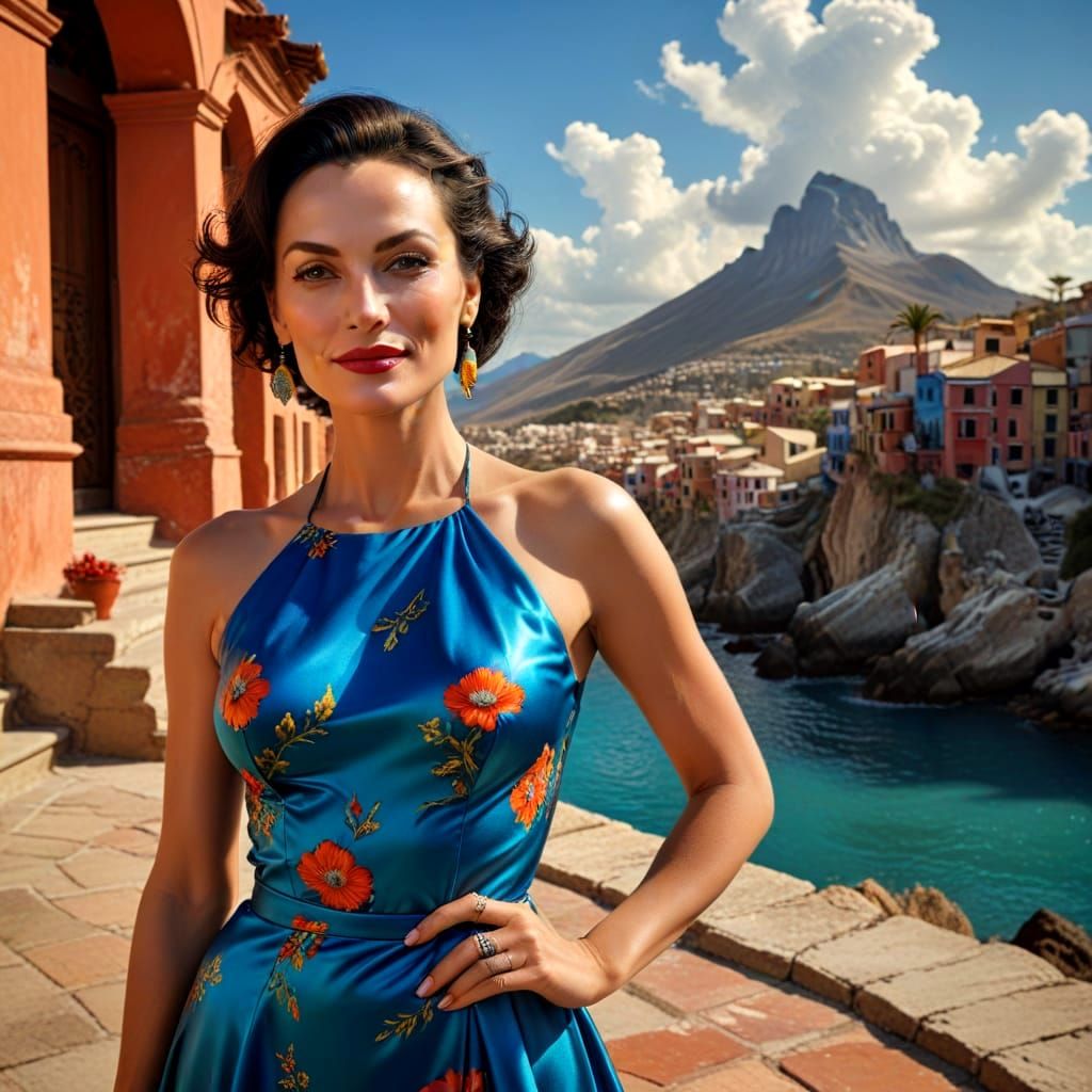 Surreal Portrait of Elegant Mature Lady in Vibrant Fantasy L...