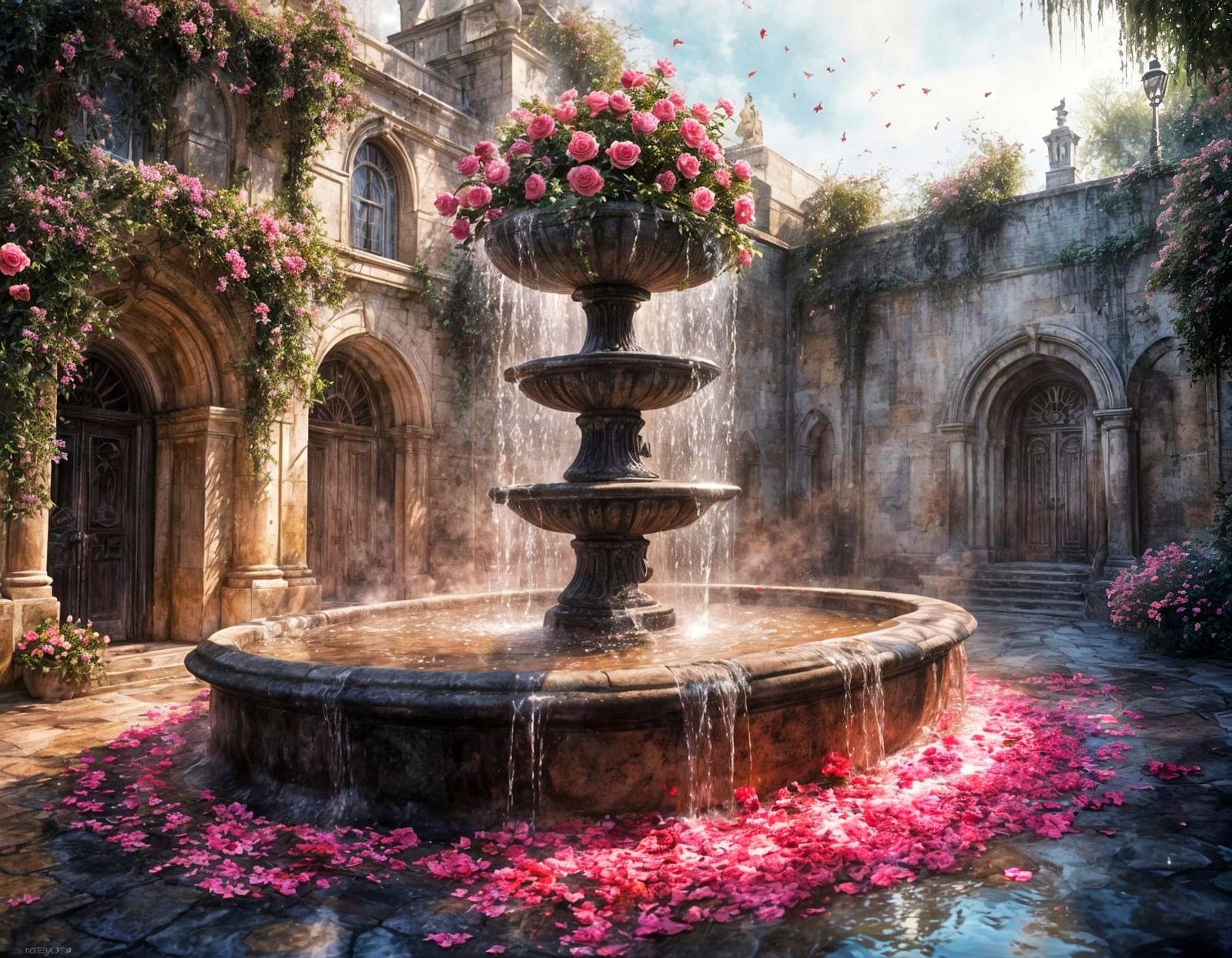 Fountain and roses  by @Heilen