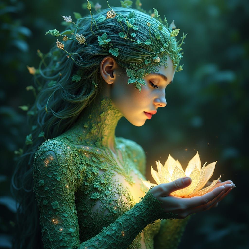 Ethereal Forest Goddess Blooms with Radiant Love