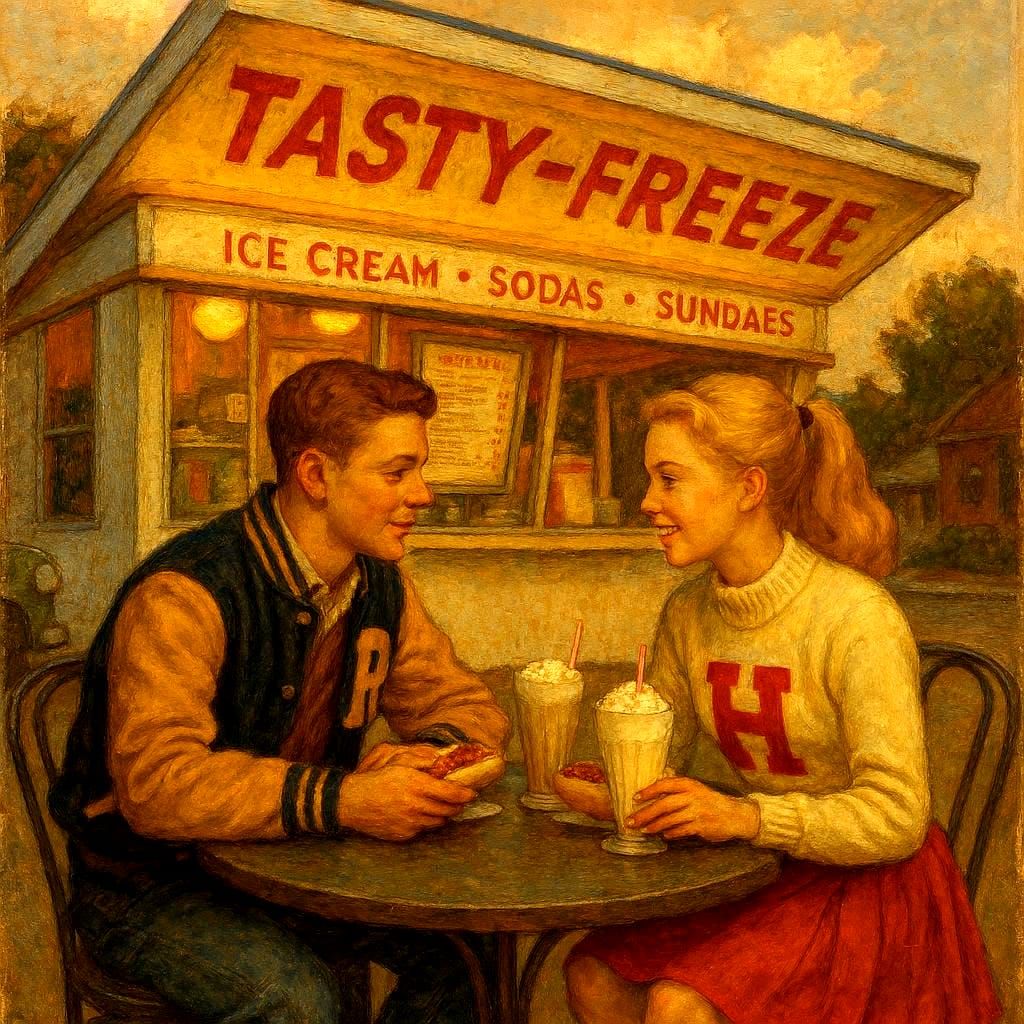 " ... chili dogs outside the Tasty Freeze ... "