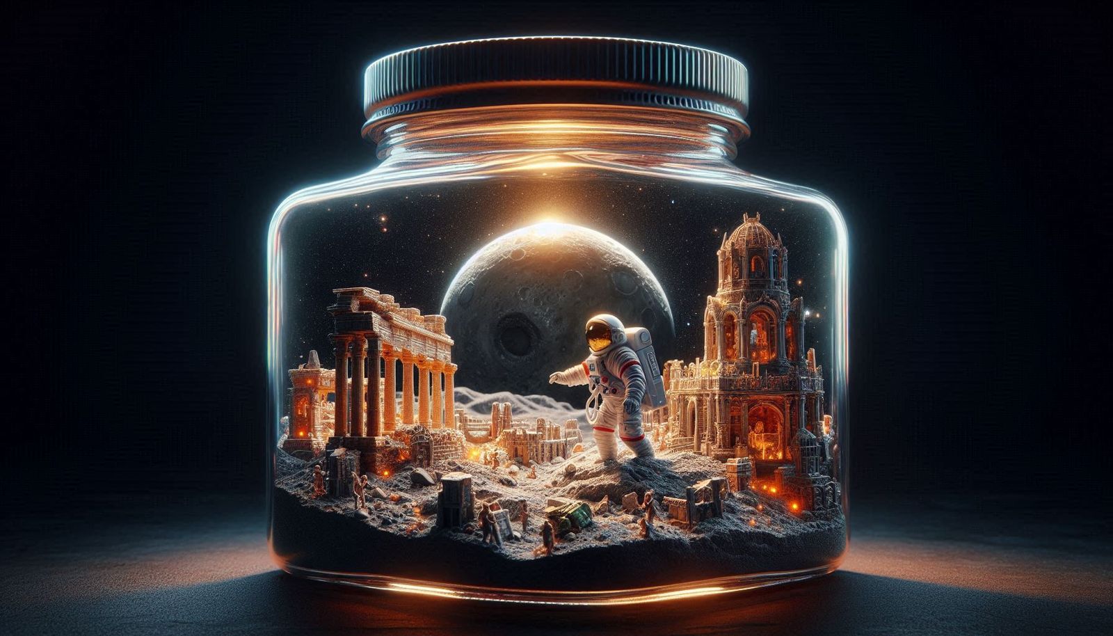 Astronaut Explorer In Glass Jar