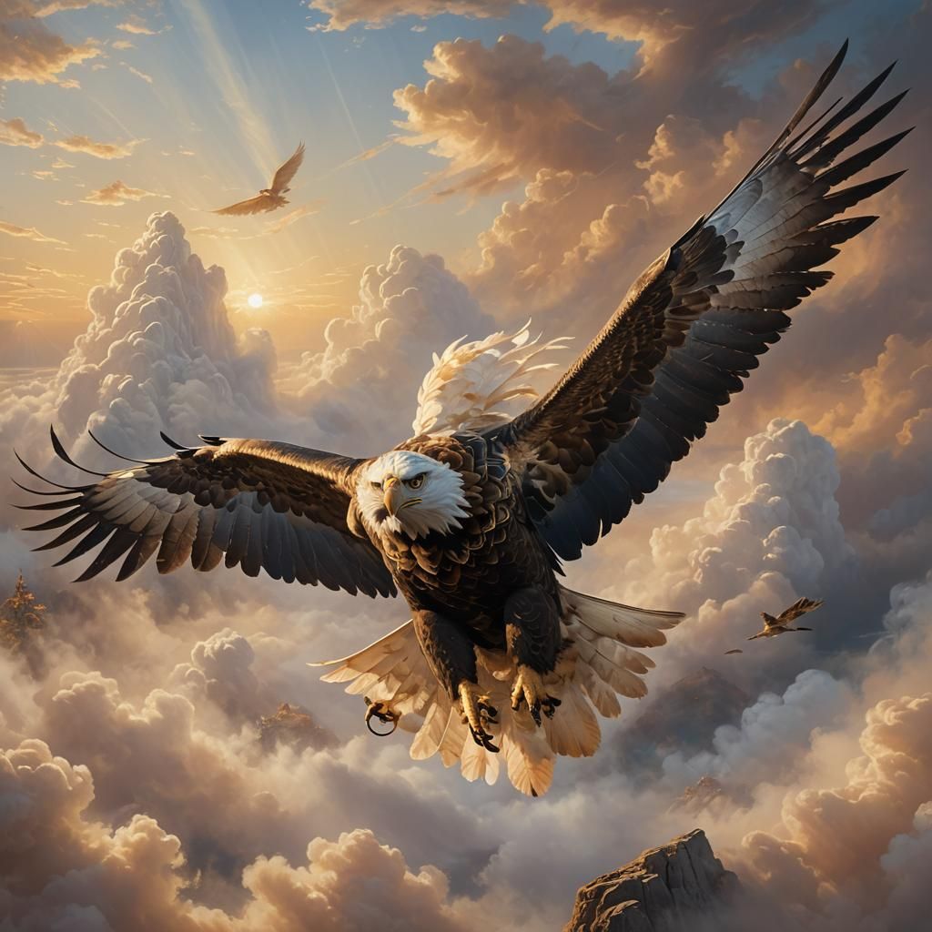 Prince Rides Eagle in Ethereal Fantasy Landscape