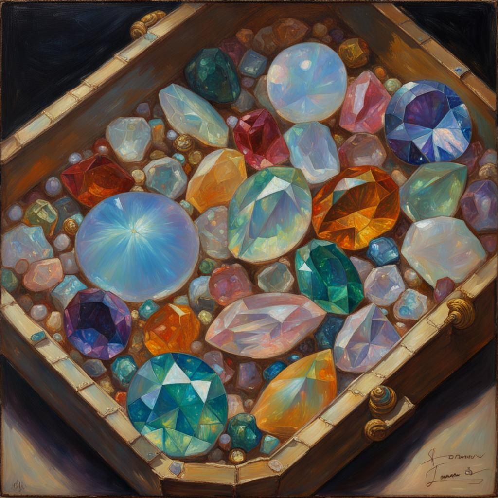 a box containing sparkling opalescent gems