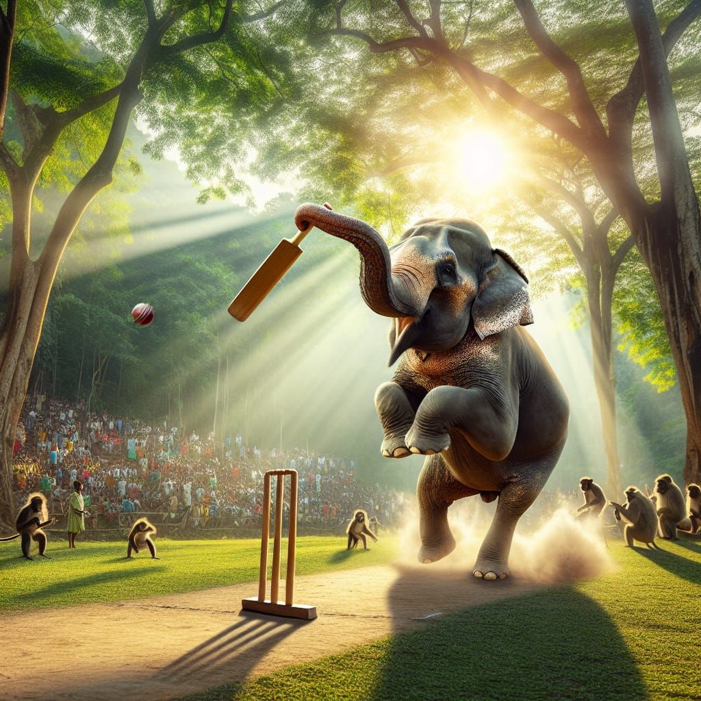 Elephant playing cricket