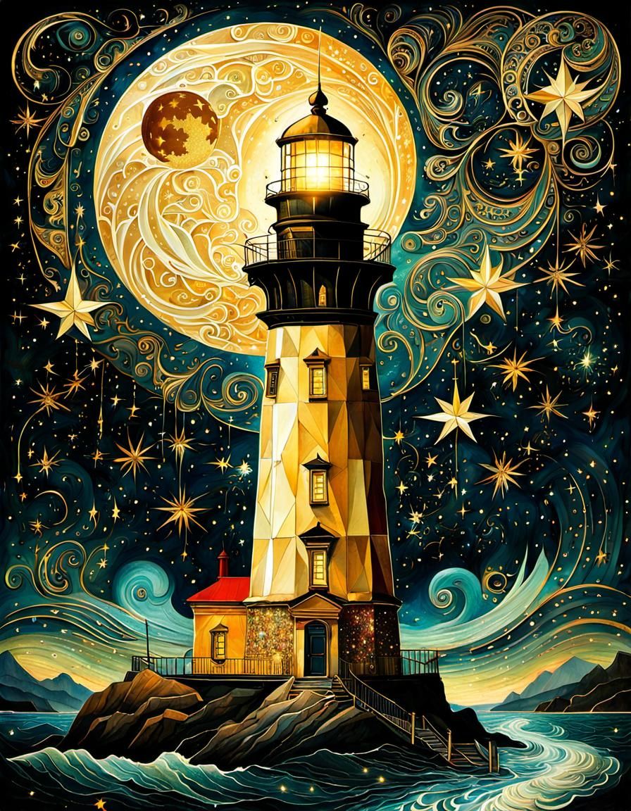 Golden lighthouse  by @Virtual Artist