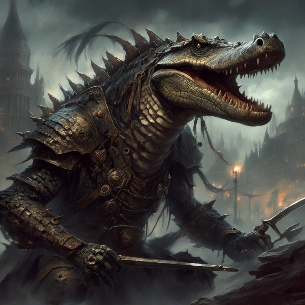 Grimdark Crocodile warrior

