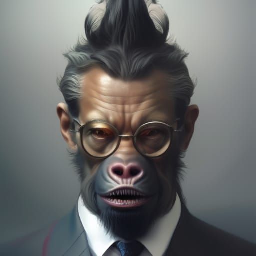 Ape in suit, 16D lighting, surreal fantasy art,16D detailed ...