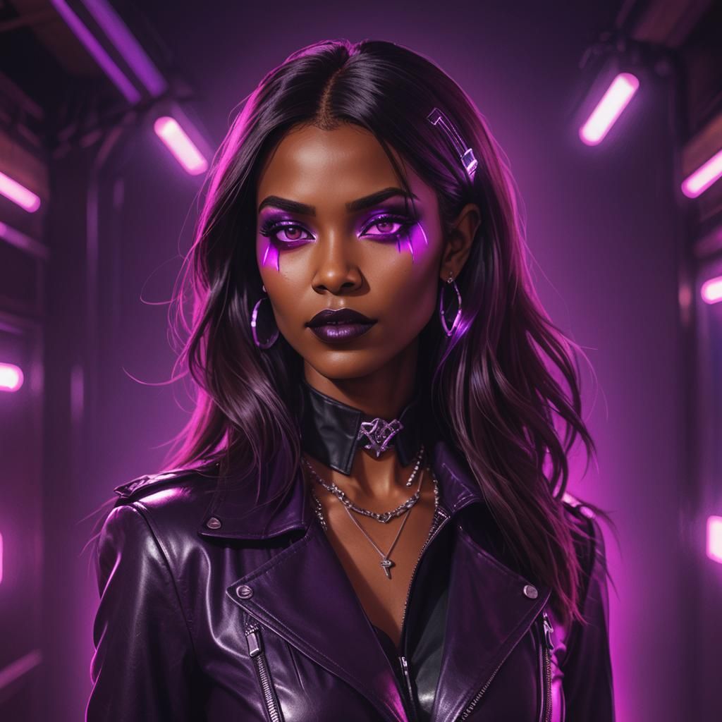 Beautiful Vampire Woman Portrait in Synthwave Style