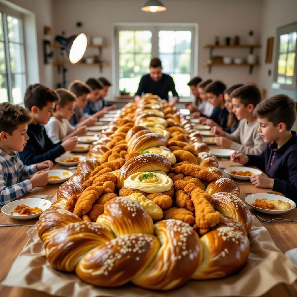 Giant Challah Bread Filled with Schnitzel, Studio Quality