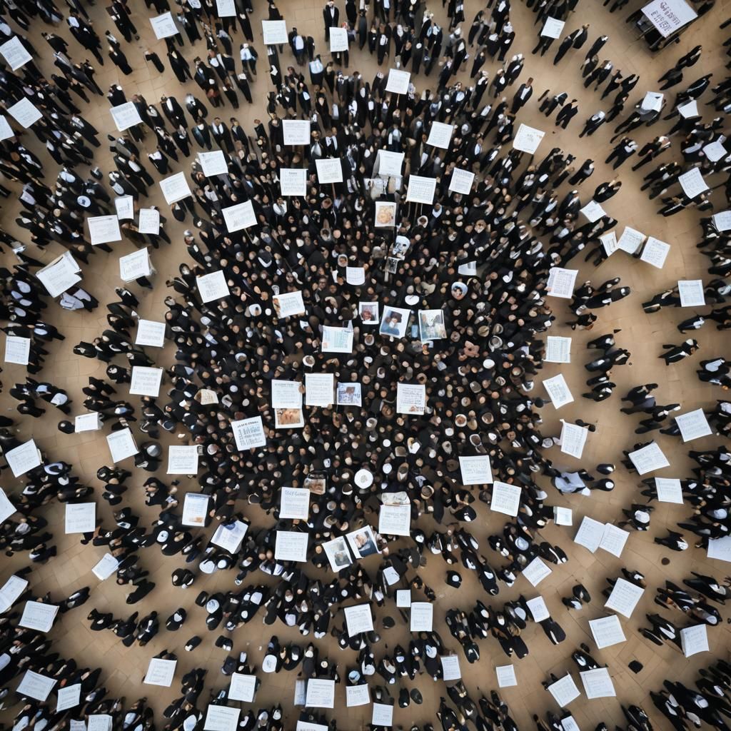 Photograph from a drone above a demonstration in Shabbat Squ...