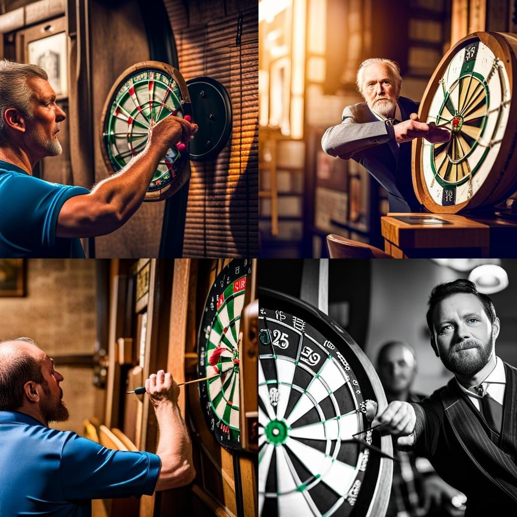 A man playing darts in the pub
The darts are actually dwarve...