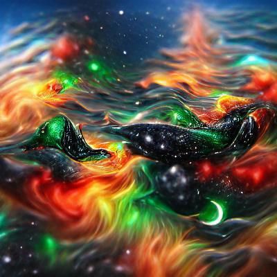 Burning ocean falling into space