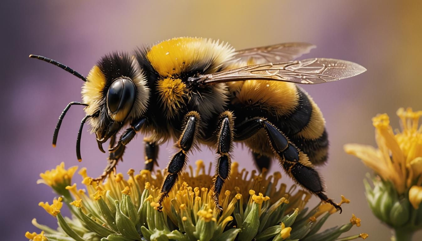 A detailed photo of a fuzzy bumblebee on a flower
