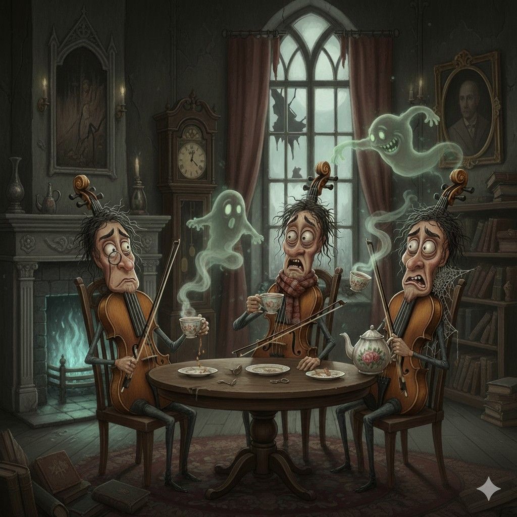 Frazzled Violins sipping Tea