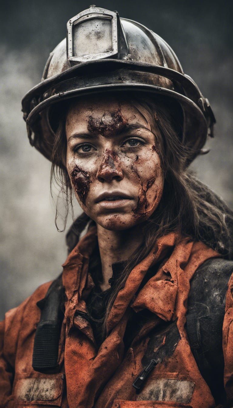 A firefighter stands amidst devastation  by @Wistaria