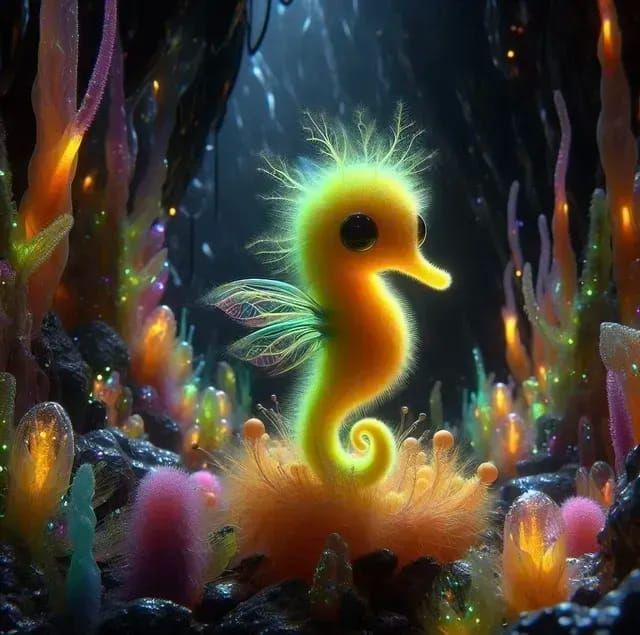 Teeny Tiny Yellow Fluffy Seahorse