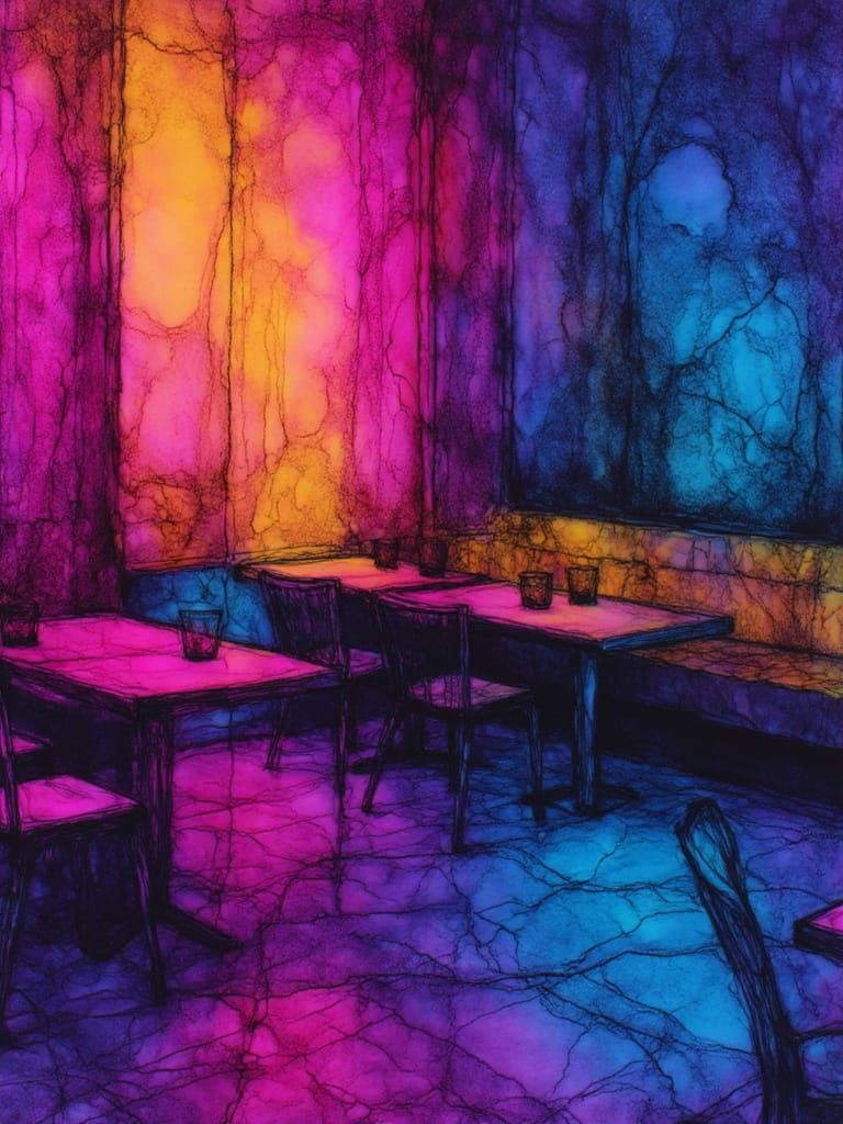 <lora:Neon Alcohol Ink:1.0>Half body length of a female dining created in neon alcohol ink