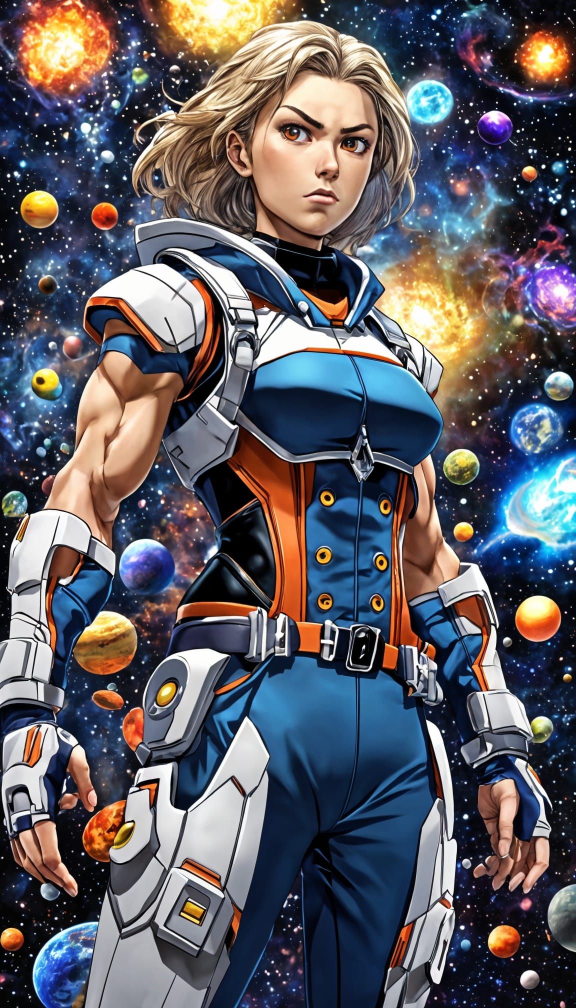 Anime Woman in Space Corset, Determined and Serious