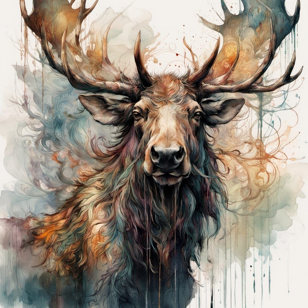 Carne Griffiths Art Style Moose and Deer Hybrid  by @SmurfMonkeyBro