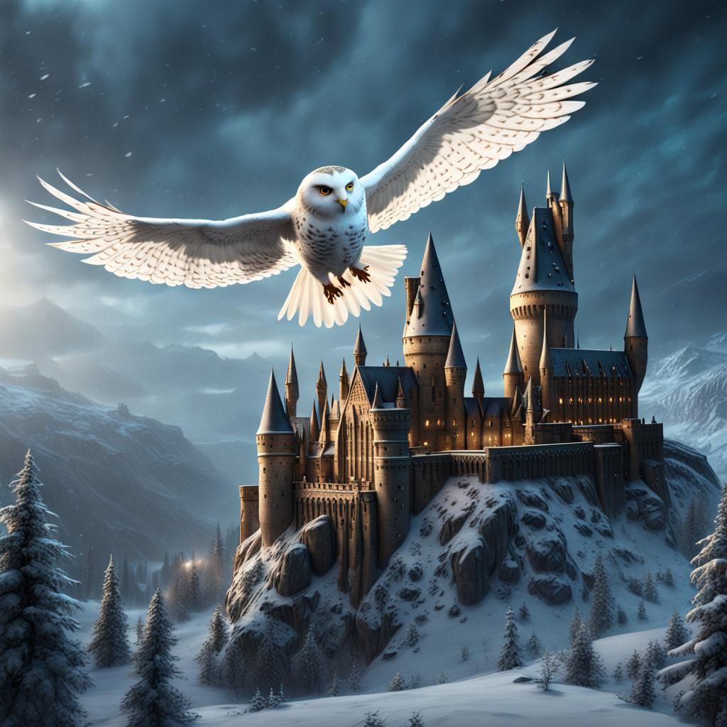 Hedwig Flying Over Hogwarts Ai Generated Artwork Nightcafe Creator