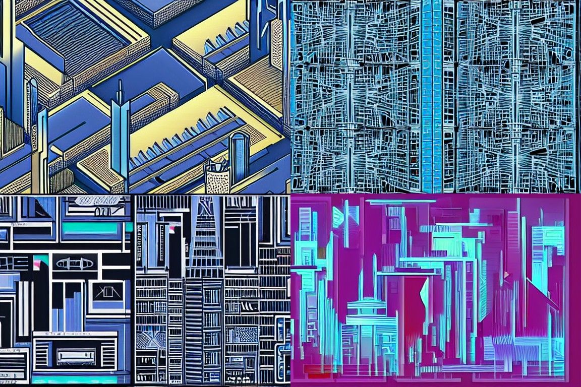Sci-fi city in the style of Geometric abstract art