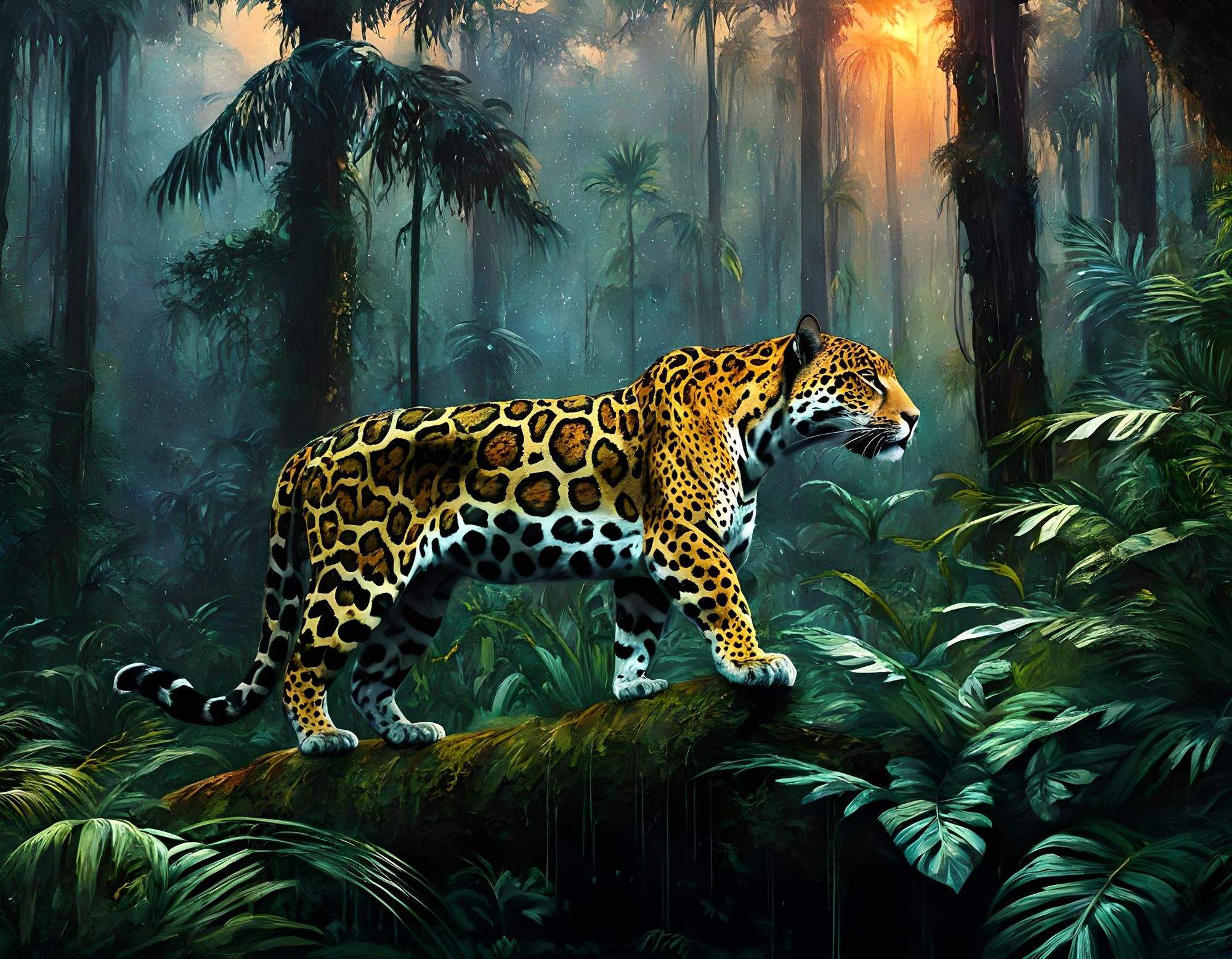 Jaguar in the rain forest