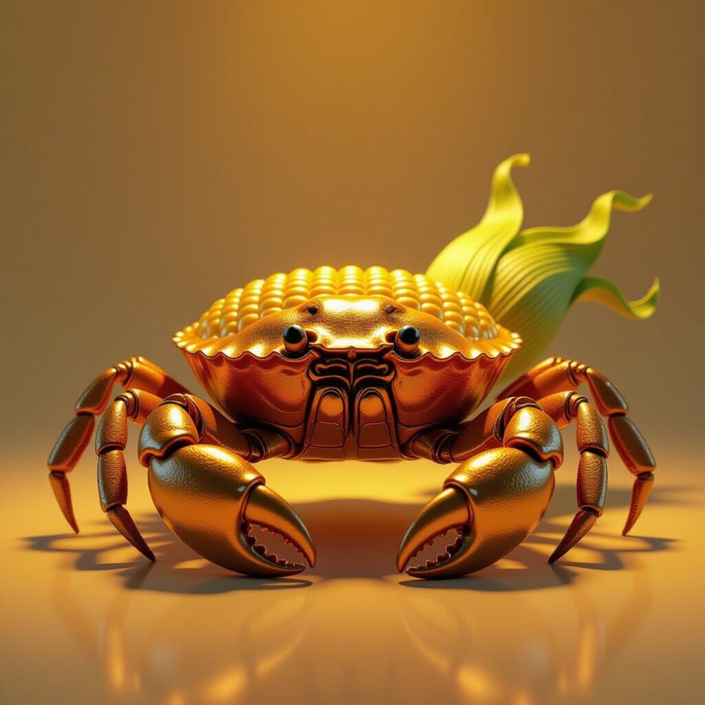 Corn on the cob in the shape of a crab that’s the color of copper
