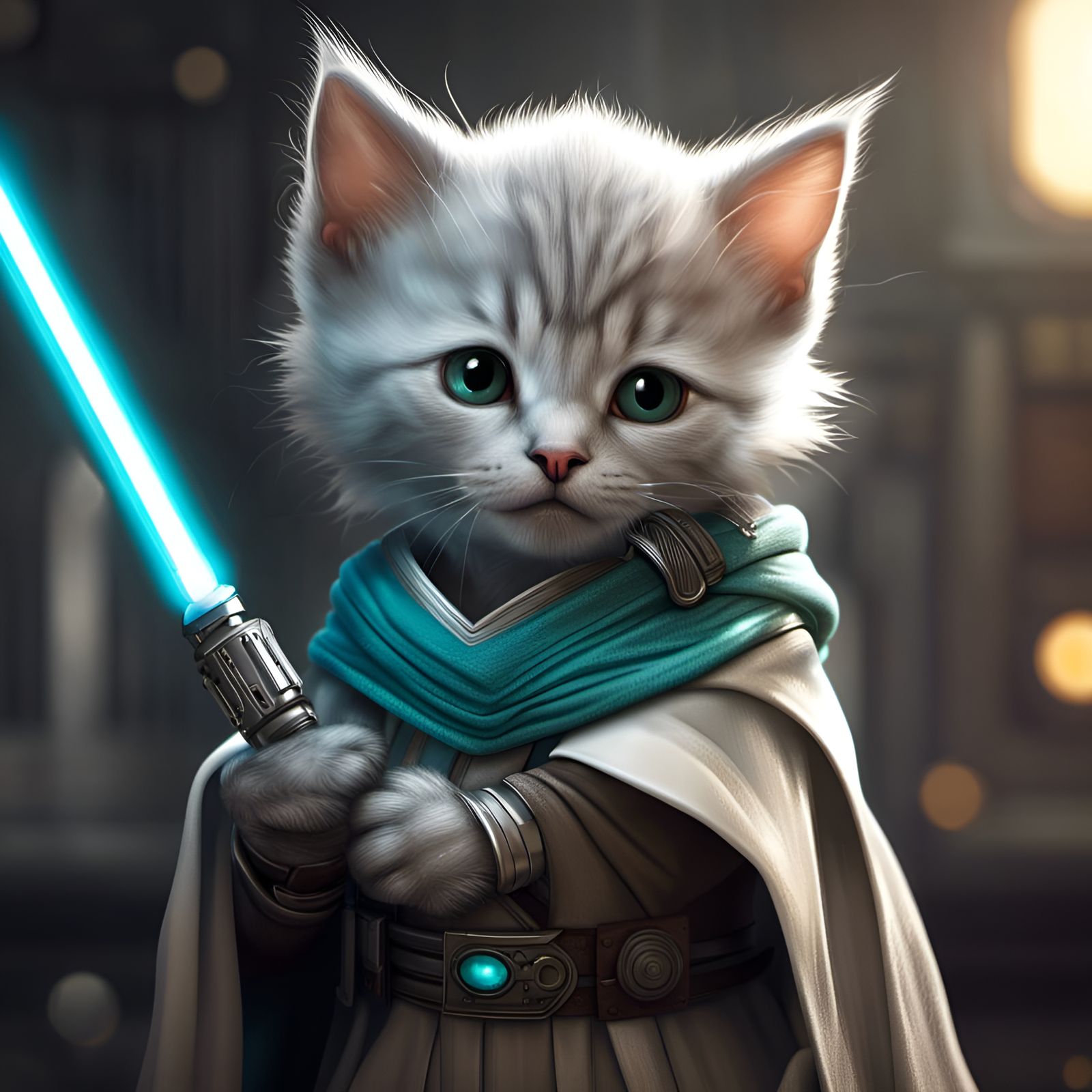 Teal-ightful Jedi Kitten Strikes Again - AI Generated Artwork ...