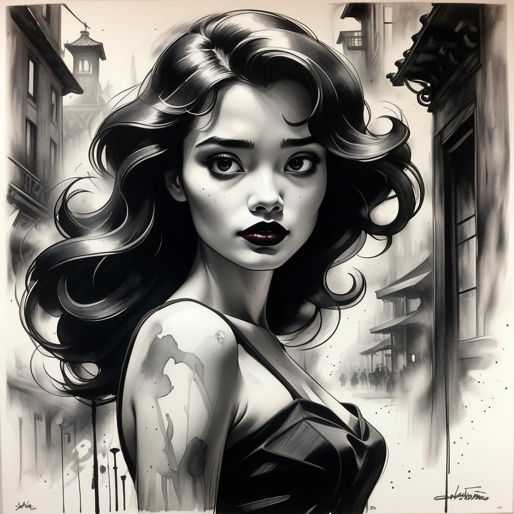 Comic Noir Woman in Expressionist Disney Style