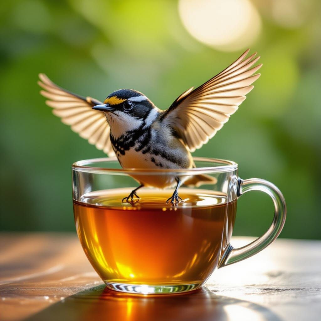 Honeycreeper Bird Drinks Honey in Glass Mug