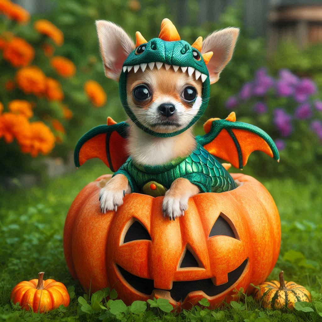 Chihuahua in a pumpkin