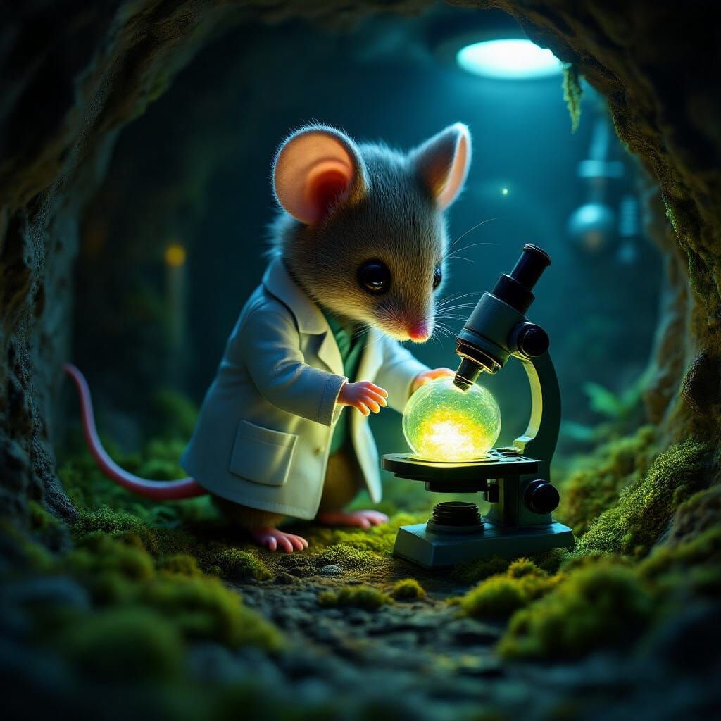 Mouse is doing hobby studying glowing cells.     by @ELY M