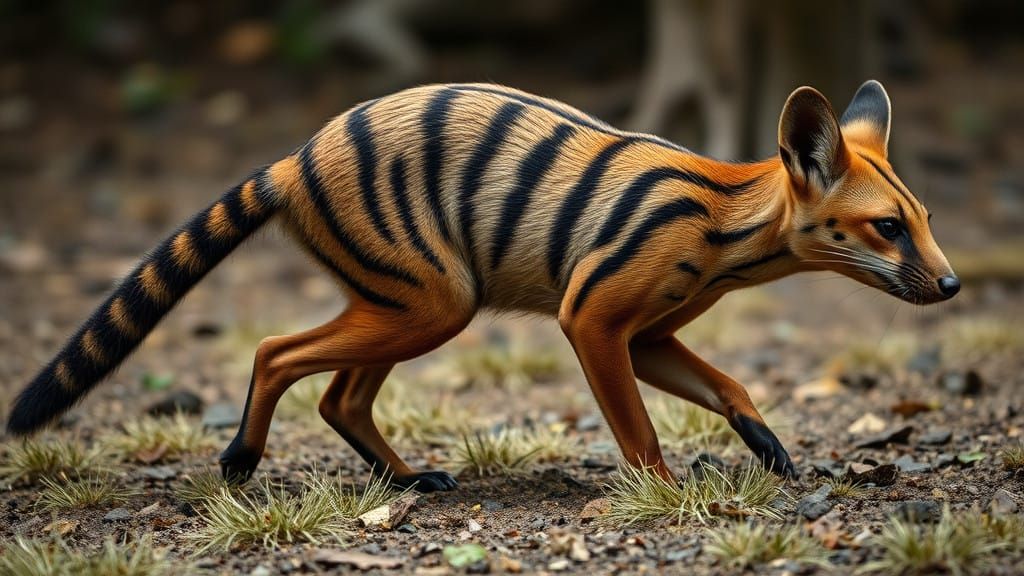 A thylacine (search Wikipedia), AKA the Tasmanian tiger or Tasmanian wolf, as close as I could get.  by @Taoxas