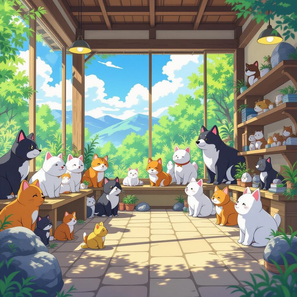 Anime Museum with Animals and Rocks