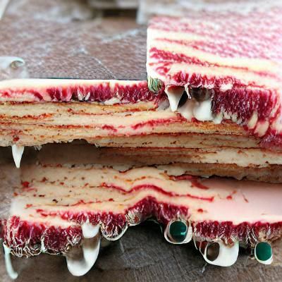 beautiful 7 layer strawberry velvet cake slice