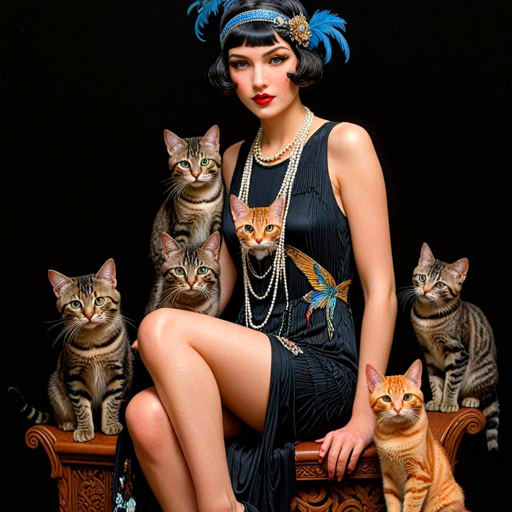 Charming 1920s Flapper Surrounded by Whimsical Creatures in ...