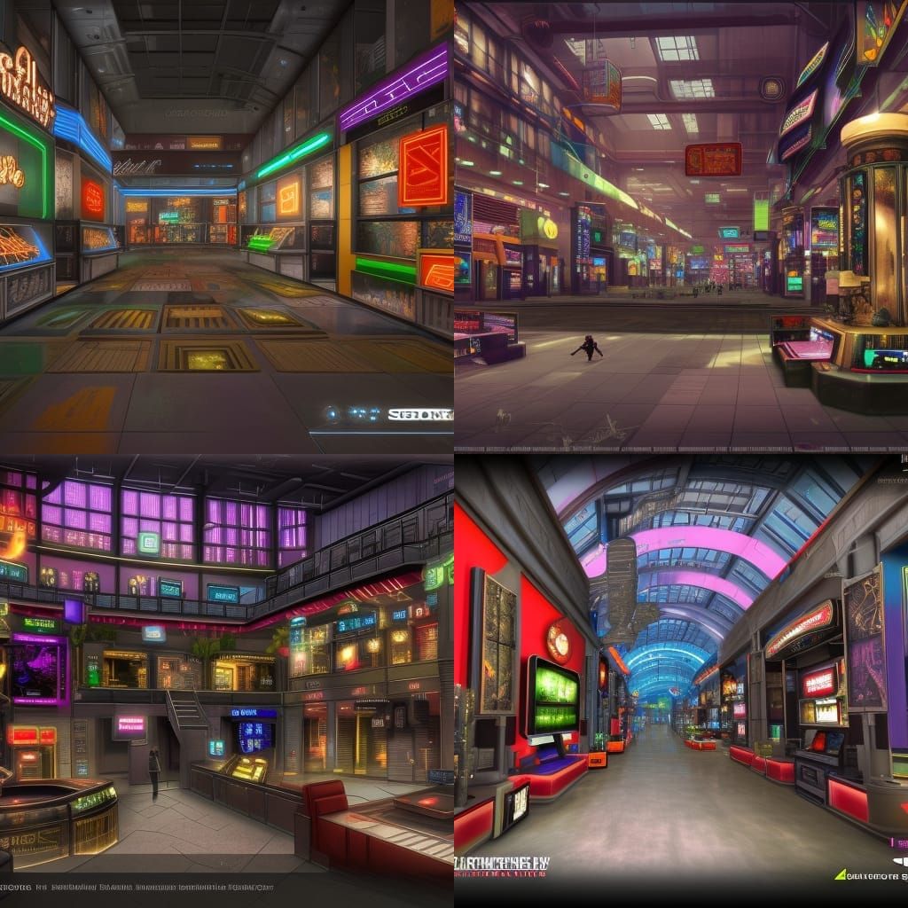 cyberpunk shopping mall interior layout for Secondlife - AI Generated ...