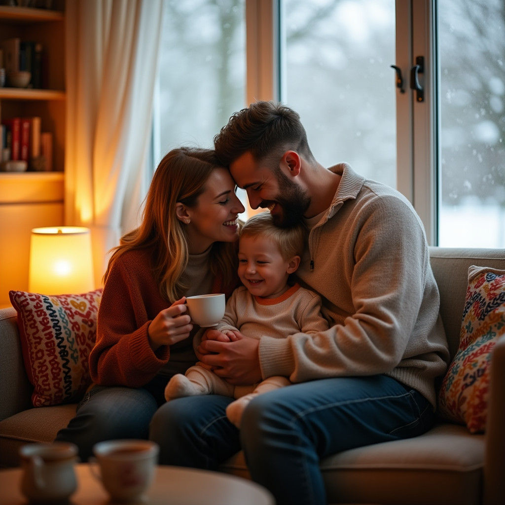 Cozy Winter Family Moment in Warm Home