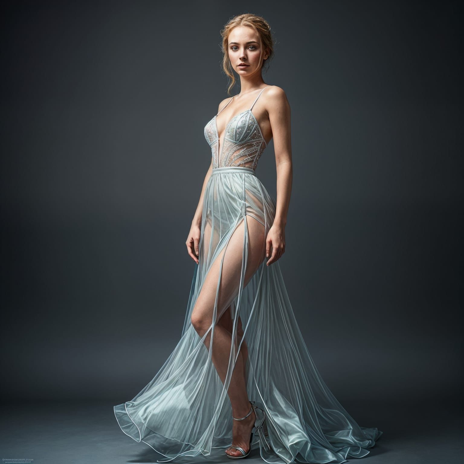 Woman in Glass Dress in Detailed Setting