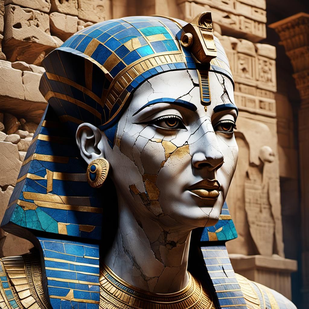 Queen Cleopatra statue, her once beautiful alabaster skin is cracked, withered and weathered by the passing ...  by @Blue