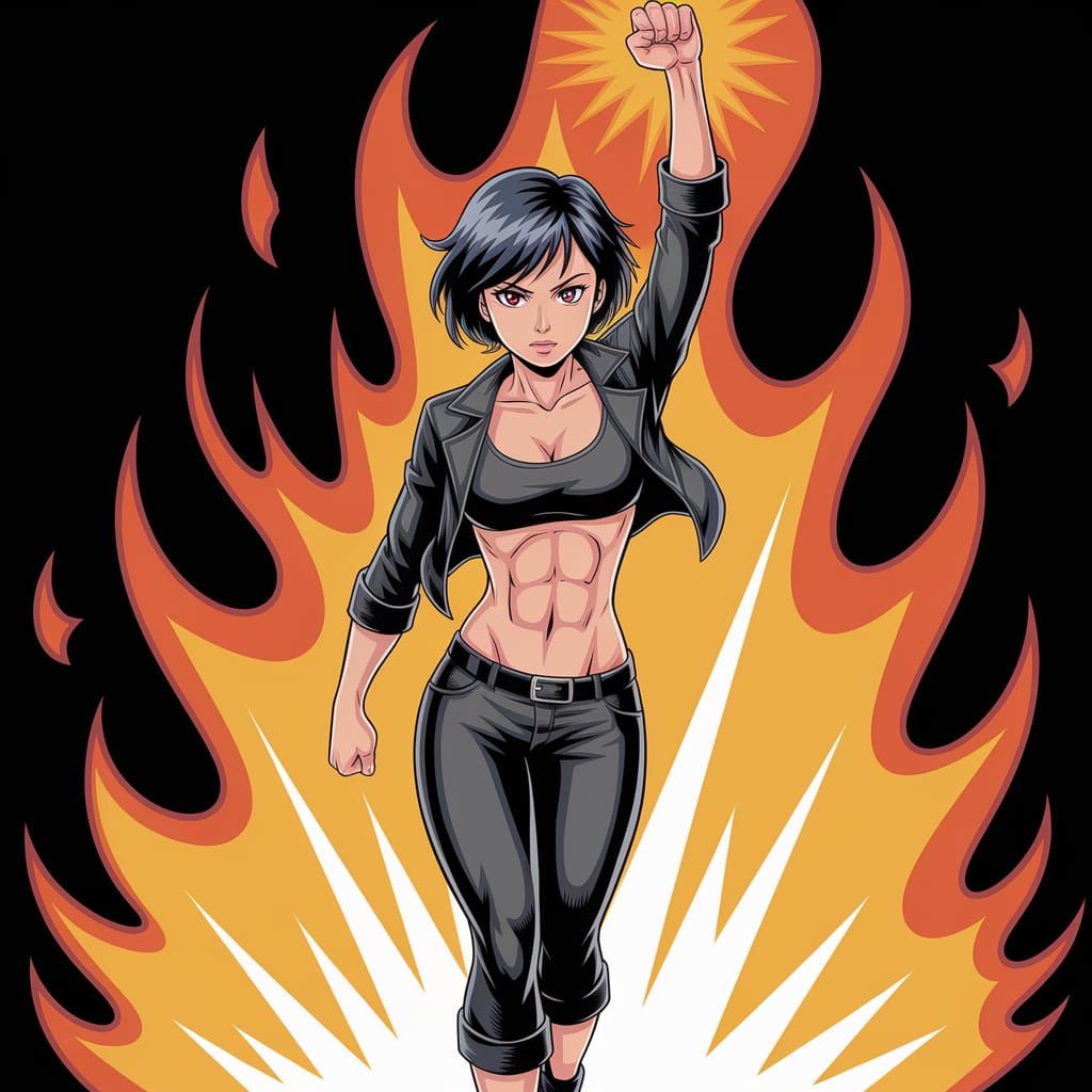 Anime Woman With Fiery Background