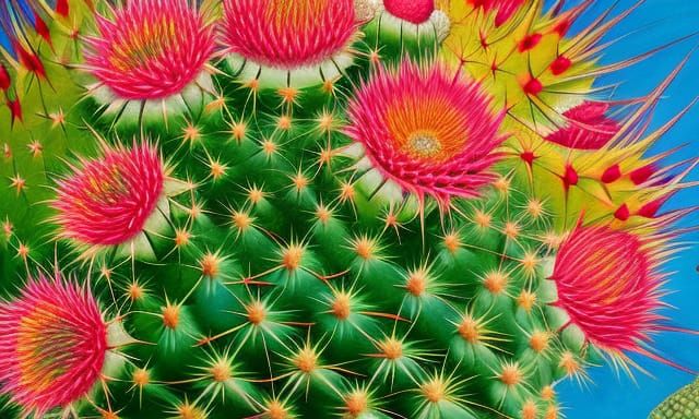 Prickly cactus and flowers