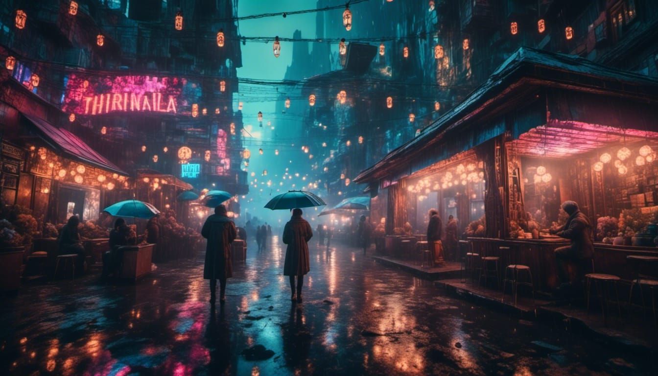 <lora:Night Sparkle:1.0> It is a highly futuristic city in the style of Blade Runner: Crowded, cramped, rainy, grungy, and highly detailed.