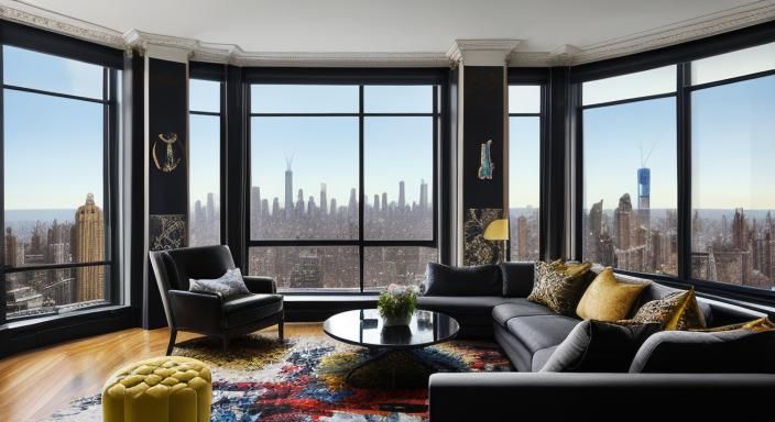 Interior of a New York penthouse. Maximalist interior design...